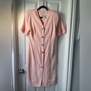 Nina Piccalino Pink Sheath Midi Dress with Notched Collar